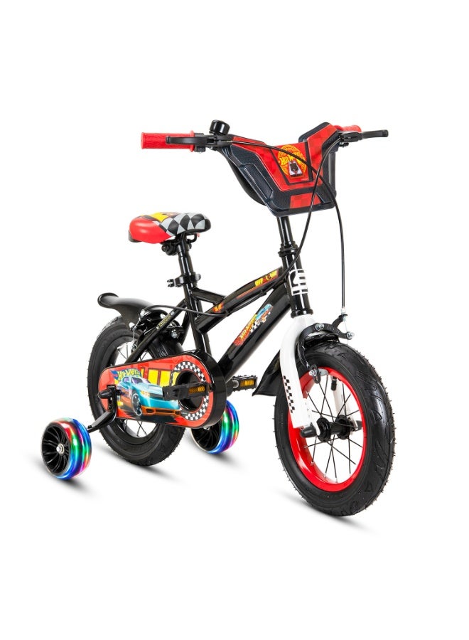 Spartan 12" Mattel Hot Wheels Kids Bicycle – Official Licensed Design, Ergonomic Steel Frame, Light-Up Training Wheels, Pinch-Free Brake Levers, Full Chain Guard, Adjustable Seat Height | SP-3326-HOT-12